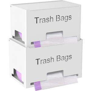 STWWO 2-Pack Trash Bag Holder Dispenser, Stackable Garbage Bag Dispenser, Extra Large Trash Storage Organizer for Kitchen Laundry Under Sink, Wall Mounted or Freestanding, Metal White
