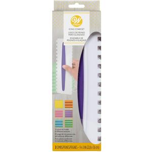 Wilton Comb Icing Smoother For Cake Decorating, Buttercream Frosting For Perfect Cakes, White And Purple Cake Scraper Smoother, 9x3 Inch, 3-Piece