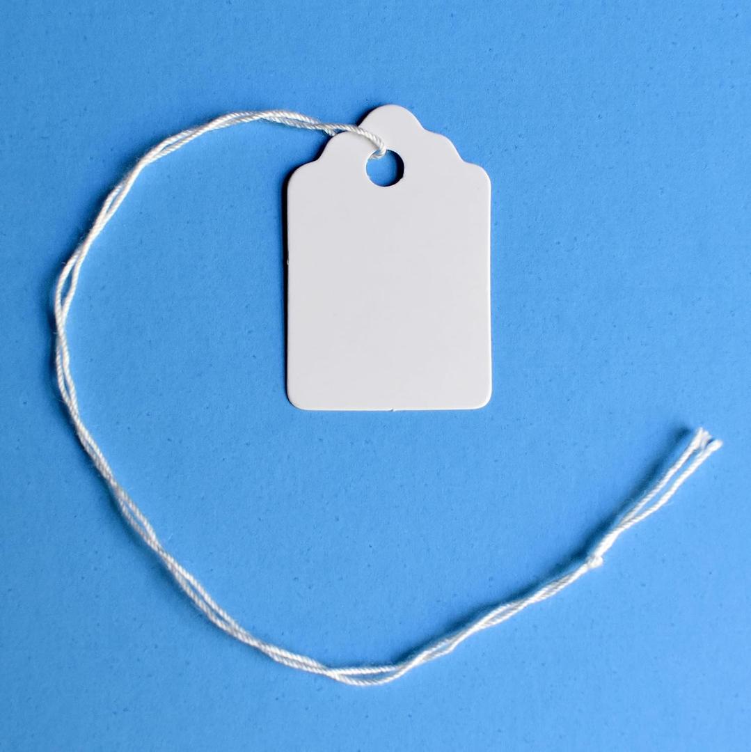 Merchandise Tags with String Attached - 1 1/4 x 7/8, 1000 String Tags for Pricing, Small Tags with String for Jewelry, Strung Marking Tags for Pricing