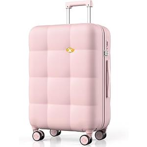 MGB 24 Inch Luggage Suitcases With Spinner Wheels Lightweight PC Hard Shell Rolling Suitcase With Travel Lock,Checked-Medium 24-Inch, Pink