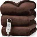 EHEYCIGA Heated Throw - Heating Blanket with 9 Levels & Auto Off, Soft Cozy Sherpa Washable Blanket, 50 x 60 Inches (Brown)