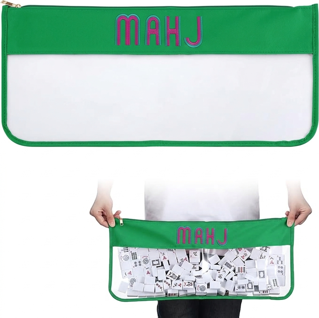 1 PCS American Mahjong Bag - Empty Mahjong Tiles Bag Only with Zippered & Letters, Case Only(Green,Moh-jong)
