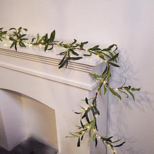 Olive Garland Greenery Garlands Decor - 6FT 96 LED Lighted Artificial Garland Faux Vines Flower Wreaths Lights for Wedding Christmas Spring Mantle Decoration DiliComing