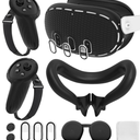 Silicone Cover Set Compatible with Meta/Oculus Quest 3 Accessories, Controller Grips, VR Shell Cover, Facial Interface Cover, Protective Lens Cover, Tempered Glass Lens Caps, Not Fit Quest 3S
