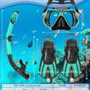 Snorkeling Gear for Adults, 4 in 1 Adult Snorkel Set with Panoramic View Snorkel Mask, Dry Top Snorkel, Adjustable Short Fins and Travel Bag, Snorkel Set with Fins for Snorkeling Diving