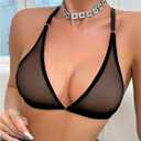 SOLY HUX Women's Sheer Mesh Through Bra Sheer Bralette Front Closure Deep V Neck Wireless Lingerie Sexy Lingerie Bra (S)
