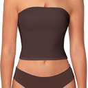 Sunzel Womens Strapless Sexy Tube Top Double Lined Sleeveless Crop Top Summer Basic Bandeau Tops for Layering or Going Out (Medium, Seal Brown)