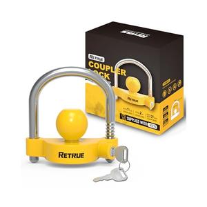 RETRUE Universal Coupler Lock Trailer Locks Ball Hitch Trailer Hitch Lock Adjustable Security Heavy-Duty Steel Fits 1-7/8 Inch, 2 Inch, 2-5/16 Inch Couplers, Bright Yellow, Light Weight RETRUE Universal Coupler Lock Trailer Locks Ball Hitch Trailer Hitch Lock Adjustable Security Heavy-Duty Steel Fits 1-7/8 Inch, 2 Inch, 2-5/16 Inch Couplers, Bright Yellow, Light Weight