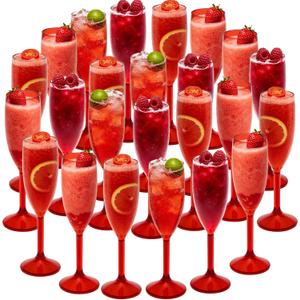 24 Pcs Champagne Flutes 5.4OZ Plastic Champagne Glasses Wine Glasses Plastic Goblets for Parties Mimosa Bar Glasses Stemmed Drinking Cups for Wedding Celebration Christmas Birthday Bride (Clear Red)