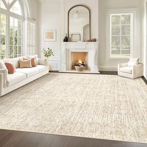 Living Room Rugs 8x10: Washable Moroccan Geometric Boho Rug Farmhouse Non Slip Stain Resistant Large Rug Low Pile Soft Carpet for Bedroom Dining Room Children Room (Beige,8'x10')
