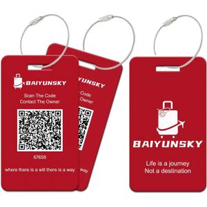 Smart Luggage Tags for Suitcases, 2 Pack QR Code Security Information Luggage Tag, Steel Ring, Waterproof Privacy Protection Luggage Tag, No App No Subscription Needed (Red)