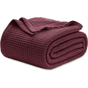 Bedsure Gentlesoft 100% Cotton Blanket King Size for Bed - Breathable and Soft, Thick Cozy Waffle Weave Christmas Blanket Gift for Women, Burgundy, 104x90 inches 