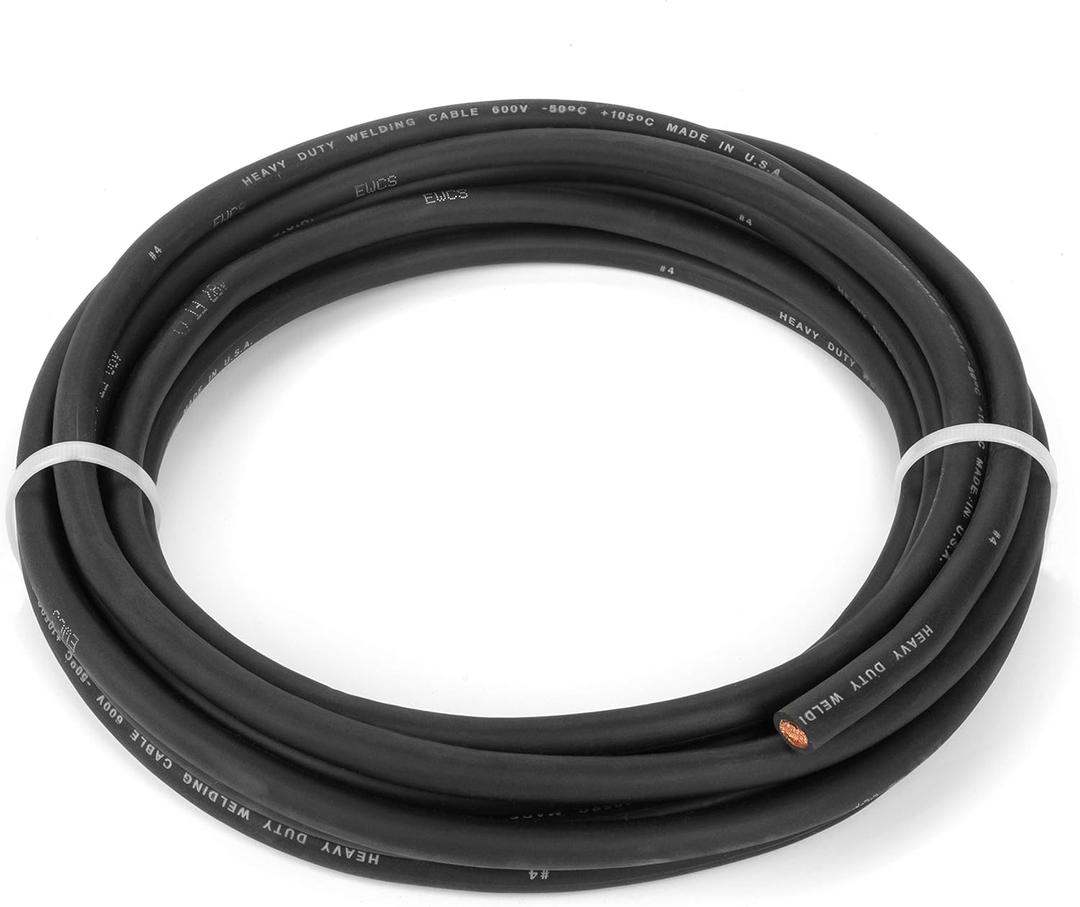 EWCS 4 Gauge Premium Extra Flexible Welding Cable 600 Volt - Black - 25 Feet - Made in the USA