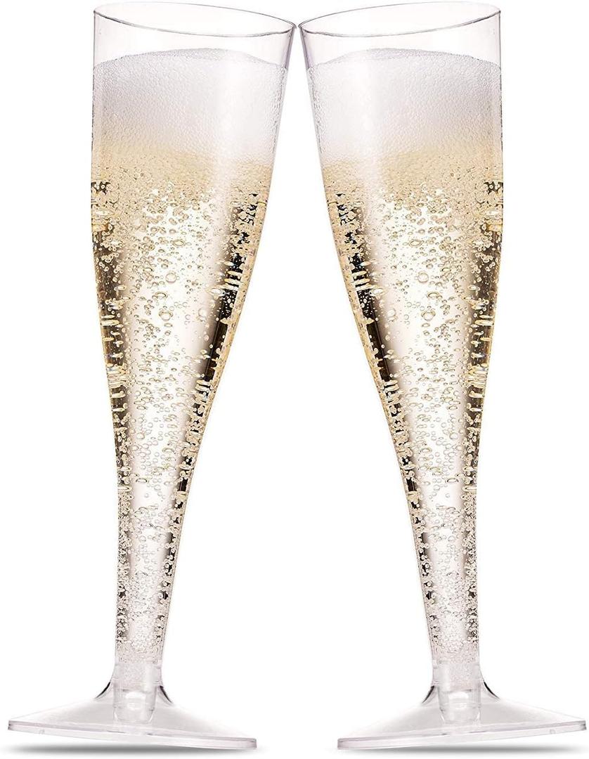 100 Plastic Champagne Flutes - 5 Oz Disposable Clear Champagne Glasses for Parties, Mimosa Bar, Events, Wedding and Shower Party Supplies - Toasting Cocktail Cups