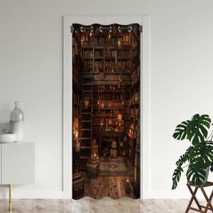 Vintage Bookshelf Bookcase Door Curtains for Doorways, Old Retro Library Blackout Curtain for Kids Bedroom Closet, Grommet Thermal Insulated Privacy Door Drapes for Room Divider, 42"W x 80"L