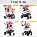 Hagaday Baby Stroller, 2-in-1 Reversible Toddler Seat with Bassinet Mode, Foldable Infant Stroller with Canopy, One Button Brake, Adjustable Handle, Newborn Pushchair(Pink)