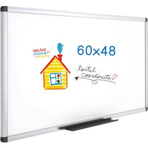 VIZ-PRO Dry Erase Board/Magnetic Whiteboard, 60 x 48 Inches, Large Wall Mounted Board for School Office and Home 5' x 4'