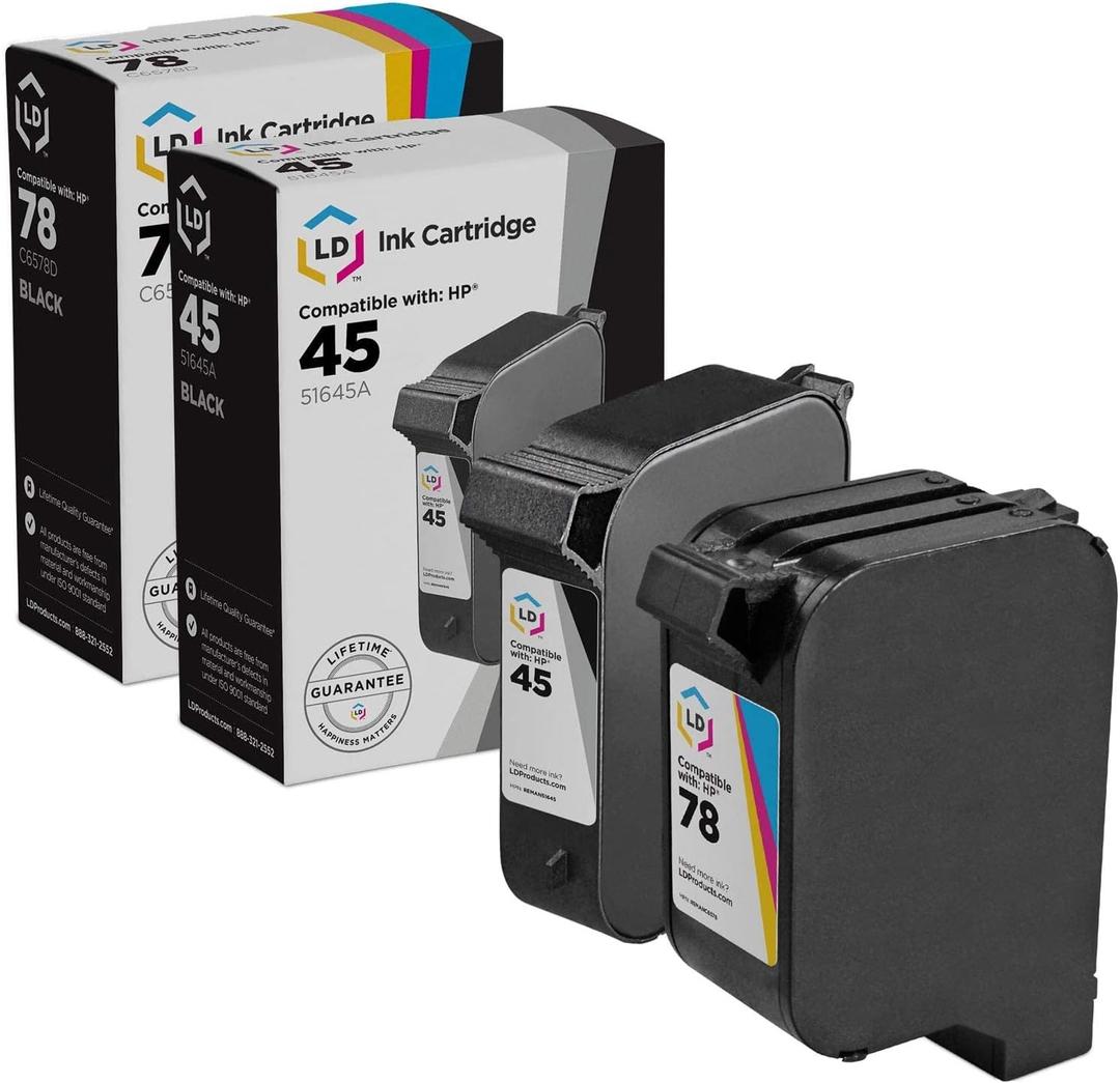 LD Products Remanufactured Ink Cartridge Replacements for HP 45 & 78 (1 Black, 1 Color, 2-Pack) for use in DeskJet: 990cxi 990cse 995 995C 995ck | Fax: 1220 & 1220xi | OfficeJet: G55 G55xi G85 & G85xi