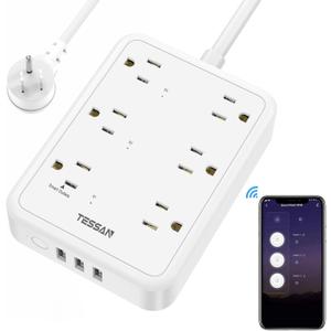 Smart Power Strip, TESSAN WiFi Flat Plug Strip with 3 Smart Outlets and 3 USB Ports, 6 Feet Extension Cord Surge Protector, Only 2.4 GHz Wi-Fi, Compatible with Alexa and Google Home, White