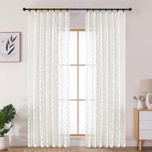 Lecloud Ivory Pinch Pleated Sheer Curtains 84 Inches Long 2 Panels for Bedroom Living Room, Jacquard Textured Farmhouse Window Treatments, Semi Sheer Voile Drapes Hooks Rings Back Tab, 42" W x 84" L Lecloud Ivory Pinch Pleated Sheer Curtains 84 Inches Long 2 Panels for Bedroom Living Room, Jacquard Textured Farmhouse Window Treatments, Semi Sheer Voile Drapes Hooks Rings Back Tab, 42" W x 84" L