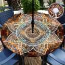 Buwuta Outdoor Tablecloth with Umbrella Hole Waterproof Round Fitted Tablecloth with Elastic Zippered Wipeable Table Cloth Round Cover for Picnic, Patio,Garden Fits to 48"-52" Patio Tables