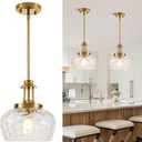 Modern Pendant Lights Kitchen Island, Brushed Gold Pendant Light Fixtures with 10" Clear Hammered Glass Shade, Industrial Hanging Pendant Lights Fixture for Kitchen Island Dining Room Bedroom Entryway