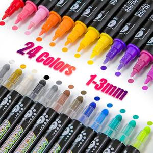 Fabric Markers, 24 Colors Dual Tip Acrylic Paints, Fabric Markers for Kids Adult, Cards Drawing Rock Painting Craft Kit School Supplies, Acrylic markers for DIY Crafts & Art (Dot + Fine)