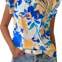 PRETTYGARDEN Women's Ruffle Short Sleeve Summer Tops 2026 Trendy Floral Trim Neck Casual Dressy Chiffon Boho Blouses Shirts (XXL)
