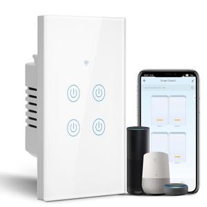 BSEED Smart Light Switch, 4 Gang WiFi Alexa Light Switch with Remote APP Control and Timing Function, Single Pole White Light Switches Work with Alexa, Google Assistant, Voice Control, Group Control