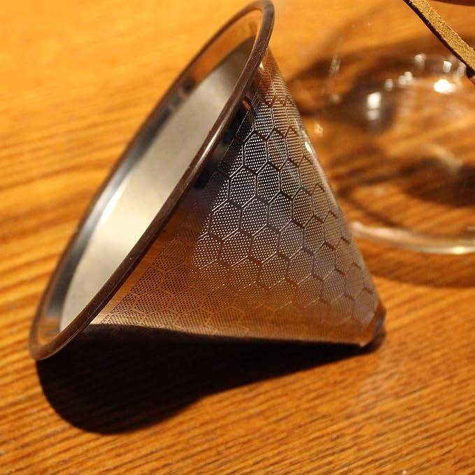 ATHIA Golden Reusable Stainless Steel Pour Over Coffee Dripper, Laser-etched Double mesh Cone Filter, Paperless, Eco-friendly, Fits Hario, Chemex, carafes & Most Coffee Makers 