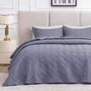 Love's cabin Quilts for Full Bed Bluish Grey Bedspreads Bedding Set - Lightweight Bedspread Comforter - Wave Pattern Bedding Coverlet for All Season - 3 Pieces (1 Quilt, 2 Pillow Shams)