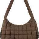 izuzta Quilted Puffer Tote Bag Large Puffy Crossbody Shoulder Bag, Lightweight Soft Nylon Quilted Oversized Padding Hobo Tote Bag Handbags Puff Purse Carryall Gym Bag Trendy Tote for Women(Brown)
