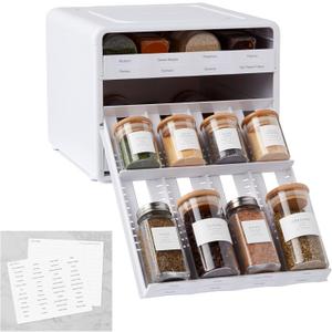 YouCopia SpiceStack Adjustable Spice Rack Organizer, Pull-Down 24-Bottle Seasonings and Spices Holder for Kitchen Cabinet and Pantry Organization with 104 Included Labels | Adjustable, Organizer, Seasonings, Spices Holder, Kitchen Cabinet, White