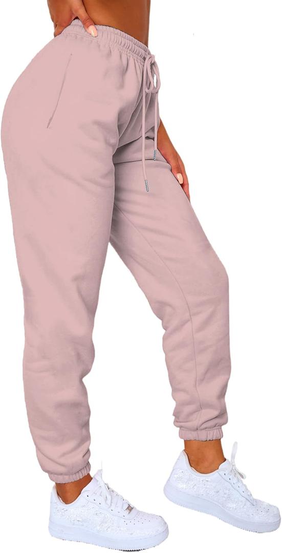 Waitfairy Sweatpants Women - Joggers for Women High Waist Baggy Sweat Pants for Womens Joggers with Pockets (Pink, XL)