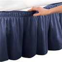 Pleated Three Sides Fabrics Wrap Around Style Egyptian Cotton Elastic 15 inch Drop Dust Bed Skirt for Twin/Full,Queen,King Size Beds(King, Navy)