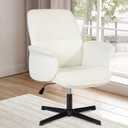 FurnitureR Home Office Desk Chair Comfy Ergonomic Padded Linen Fabric UpholsteredAdjustable Swivel Mid-Back Stylish Accent Vanity Chair, No Wheels, Beige (Beige)
