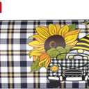 Funny Summer Gnome Driving Car and Sunflower Waterproof Mail Cover Magnetic Mailbox Wraps Plaid Pattern Post Letter Box Cover for Garden Home Decor 21x18 in