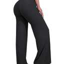 VOYJOY Straight Leggings Bottoms Wide Leg Pants for Women 29"/ 31.5"/33"/35" High Waist Stretch Casual Sweatpants Black M