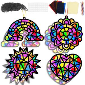 32 Sets Christmas Crafts Suncatchers Kit for Kids DIY Rainbow Window Stained Glass Effect Paper Christmas School Classroom Decoration Back to School Art Craft Creative Activity Project Party Favors
