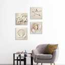 Hardy Gallery Coastal Serene Canvas Wall Art: Shells on Beach Sand Giclee Print Painting for Wall Decor for SPA Room (12''x12''x4pcs), 12" x 12" x 4panels