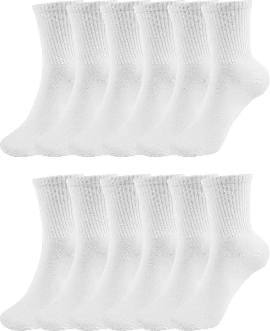BomKinta Women Casual Calf Socks - Cute Cotton Crew Socks - Soft Above Ankle Sock Gifts 6 Pairs Size 5-10 (12 Pairs - 12 White)
