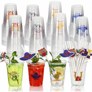 MUOUAKATE Derby Cups Plastic Disposable Bulk, 48 Pack 12 oz Derby Clear Julep Cups with Plastic Straws and Cards for Derby Party Decorations Supplies Horse Racing Favors Gift