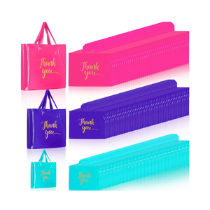 Teling 200 Pcs Thanks Bags with Handle Bulk Thank You Merchandise Bags 3 Size Plastic Packet Retail Shopping Package for Boutique 9 x 12'', 12 x 15'', 15 x 18''(Pink, Purple, Blue