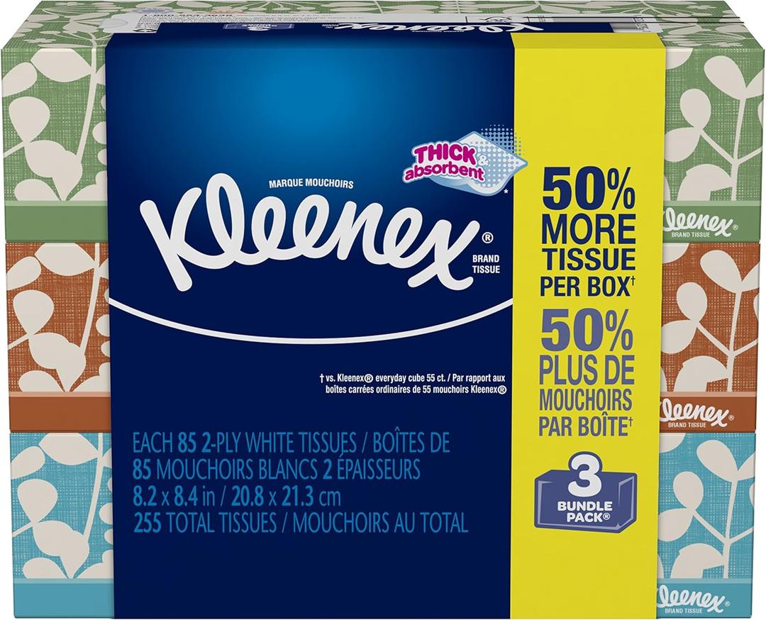 Kleenex Everyday Facial Tissues, Low Count Flat, 85 ct, 3 Pack