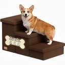 3-Step Wide Dog Stairs with Storage 18" H, Non-Slip Sturdy Pet Steps for High Bed Couch Window, Pet Stairs for Small/Medium/Large Old Dogs Cats Up to 200lbs, Cat Dog Steps for Car/SUV, Coffee