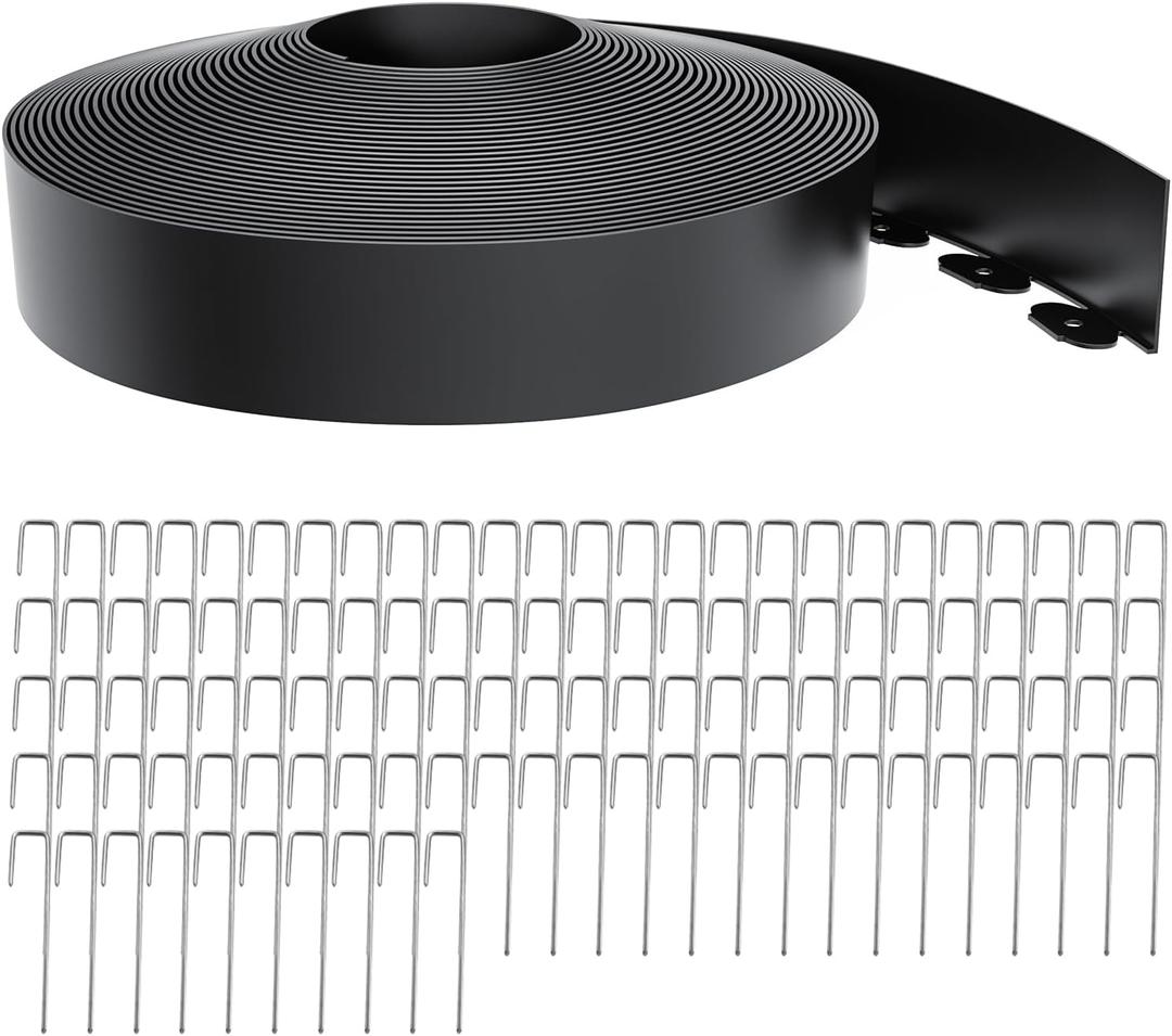 Landscape Edging 4 Inch Tall 100FT with 110Pcs Metal Spikes, Plastic Garden Edging Border Landscape Edging Border Lawn Edging for Landscaping, Flower Bed, Yard