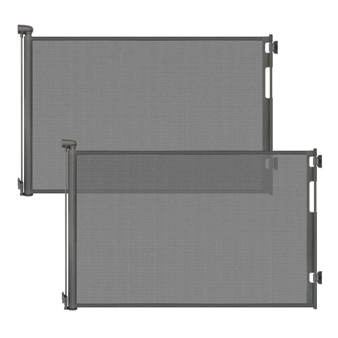 (2 Pack) Retractable Baby Gate for Stairs and Doorways, 55" Wide x 33" Tall Mesh Dog Gate for Indoor & Outdoor Use, Safety Gate for Babies and Pets, Child Gates for Hallways, Hardware Mounted, Gray