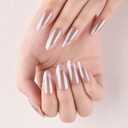 2 x evpct French Tip Press On Nails Medium Almond, Nude + Pink Tips, Chrome Glazed Glossy Medium Almond Fake False Press on Nails, Soft Gel Stick on nail Press ons with Nail Kit, Reusable Salon Quality (24 Ounce (Pack of 1))