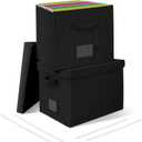 File Organizer Boxes with Lid, Linen Hanging File Storage Boxes with Handle, Collapsible Document Filling Boxes for Letter/Legal Folder, Portable File Box for Office/Decor/Home (2 Pack, Black)