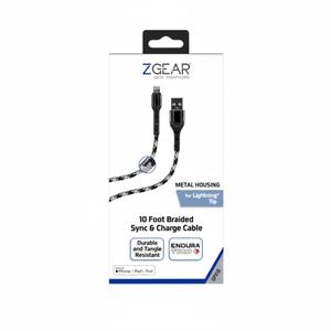 ZGear 10 Foot Braided Sync and Charge Cable for Lightning Tip
